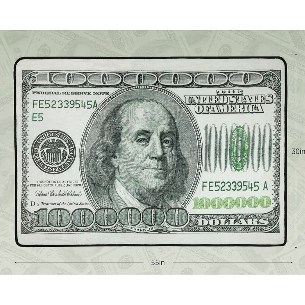 Million Dollar Throw Blanket Fleece 55 X 30 Money Bill Green Kid Teen Adult Gift